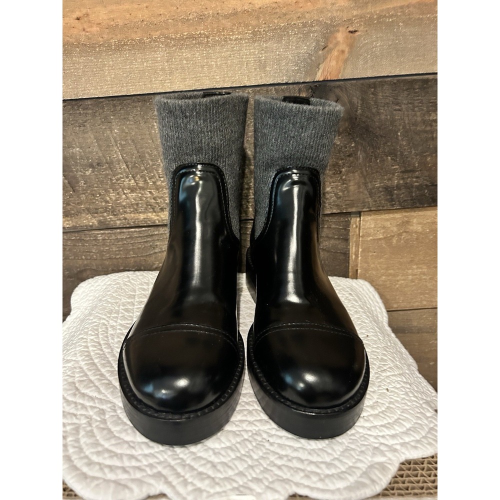 J.Crew Black Leather Gray Knit Ankle Boots Size 6 EUC - Picture 4 of 8